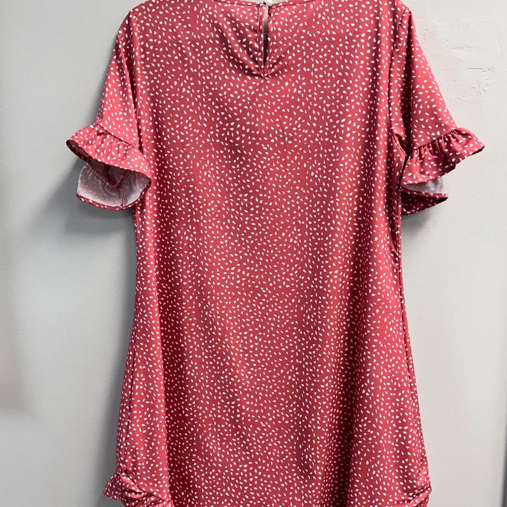 LEOPARD PRINTED RUFFLE SHORT SLEEVE DRESS-PINK - Picture 2 of 3